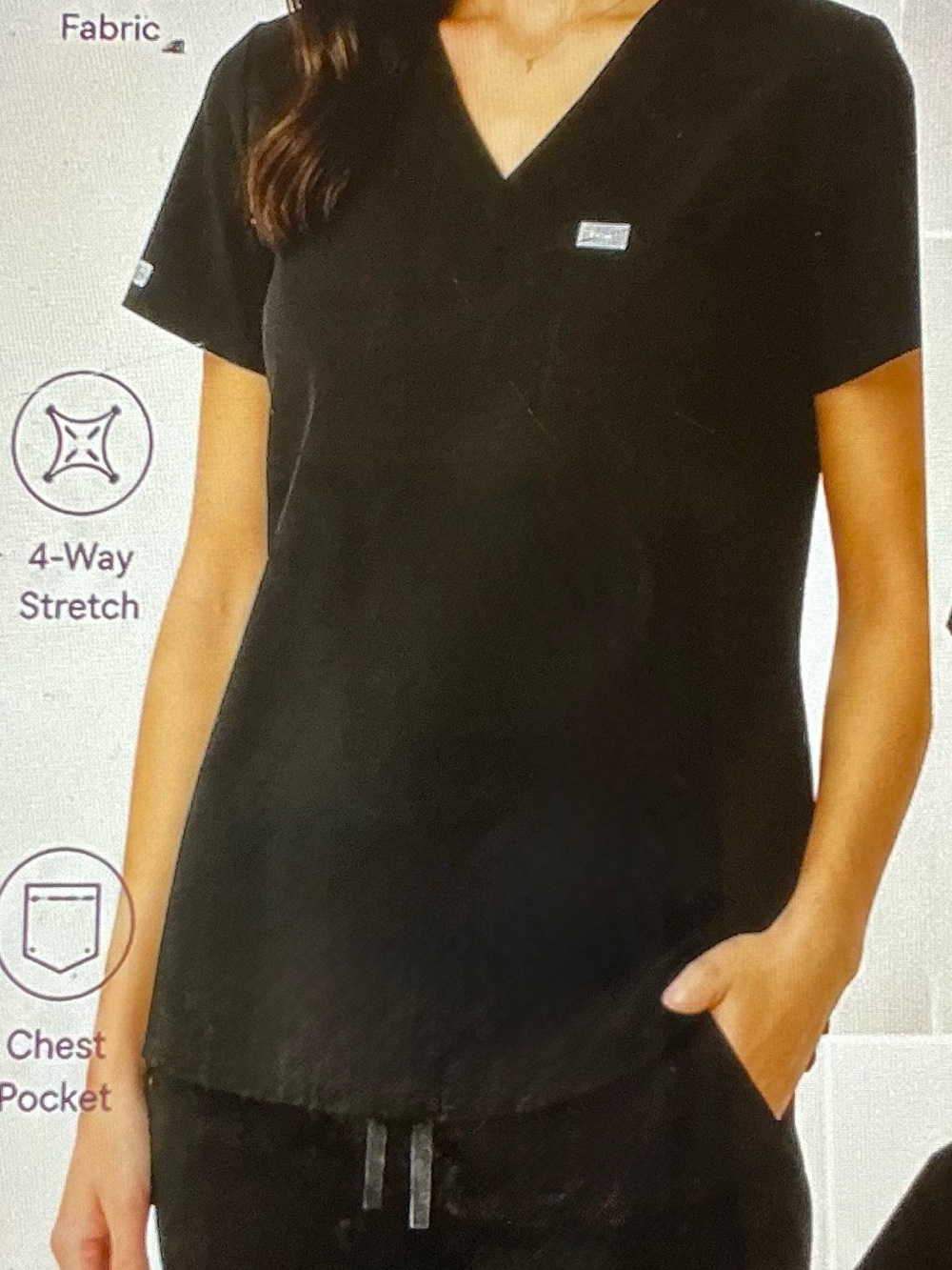 FIGS TECHNICAL COLLECTION BLACK V-NECK SCRUB TOP (size L)